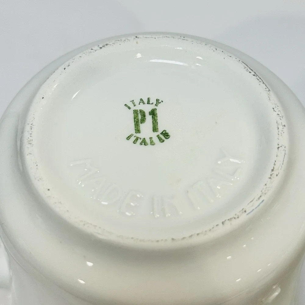 (2)‎ Pier 1 Coffee Cup Mug Set Made in Italy White w Raised Arches Relief